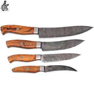 Ensemble de couteaux de cuisine faits à la main en acier Damas massif Couteau de chef tranchant sur mesure en acier inoxydable Sac à roulettes en cuir Manche en bois - Product Image 2