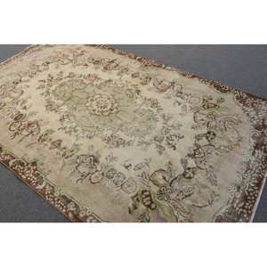 พรมขน5x9ft ตุรกีวินเทจปะต่อสี่เหลี่ยมผืนผ้าผืนใหญ่สีเบจสีน้ำตาลสไตล์คลาสสิกผ้ายางสำรองสำหรับห้องวัยรุ่น - Product Image 4