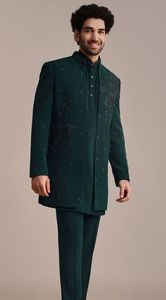 DAZZLING GROOM TEAL COLOR INDO-WESTERN JACKET,KURTA & <b>PANT</b> WITH EMBELLISHED CRYSTAL GLASS BEADS,DABKA WORK for WEDDING=2025 - Product Image 3