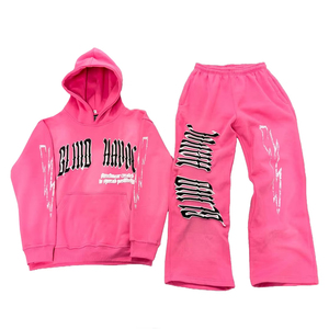 Bordado acampanado Personalizar Lavado ácido Sudadera con capucha y pantalones de chándal Conjunto de gran tamaño Baggy Custom Sweatsuits Chándales Pantalones de chándal acampanados - Product Image 4