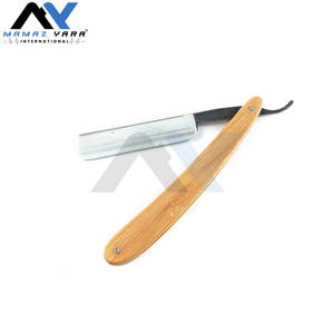 Cuchillas de afeitar con etiqueta privada al por mayor, cuchillo plegable de acero inoxidable con mango de madera, afeitado de peluquería, maquinillas de afeitar rectas para la cara - Product Image 1