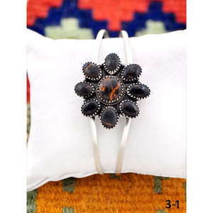 Southwest Handmade Black Jack & Sterling Silver Cuff Bracelet Fashionable Accessory - Product Image 1