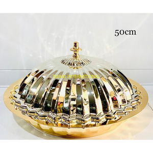 จานกลมหรูหราขนาด50ซม. ทรงโดมสีทองขนาดใหญ่พร้อมฝาปิดสำหรับขนมปังชาปาติและข้าวโต๊ะรับประทานอาหารห้องครัวเสิร์ฟ - Product Image 1