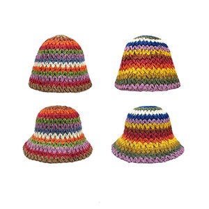 High Quality Spring <b>Summer</b> Boho Style Stripped Custom Knitted Crochet Bucket Straw <b>Hat</b> Wide Brim <b>For</b> <b>Women</b> Daily Casual Wear - Product Image 1
