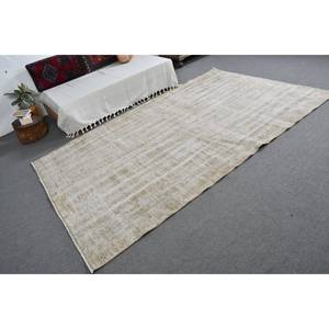Alfombra turca Vintage moderna de 5,4x9,3 pies, Beige, hecha a mano, diseño clásico de retazos, lana, piel sintética de conejo, látex, pasillo rectangular - Product Image 2