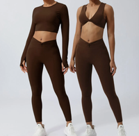 Set Olahraga Wanita 2 Potong Pakaian Yoga Gym Solid Seamless Celana Pinggang Elastis Sport Bra Bernapas Cepat Kering Spandex/Polyester