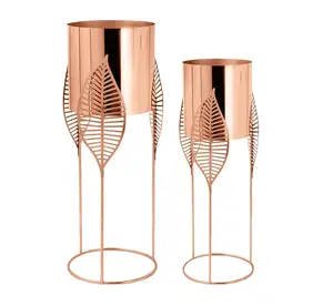 Latest Collection Planter Set Of 2 With Metal Stand An Eye Catching Modern Design Is Sure To Complement Your Plants Or Flowers