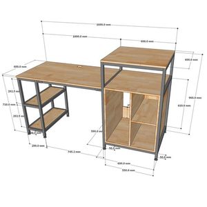 Escritorio de ordenador con estantería 160x60cm Marco de hierro de madera de caucho para oficinas en casa y salas de estudio BLV031 - Product Image 3
