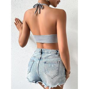 Top Corto de Punto Casual de Verano para Mujer con Detalle de Cadena - Product Image 4