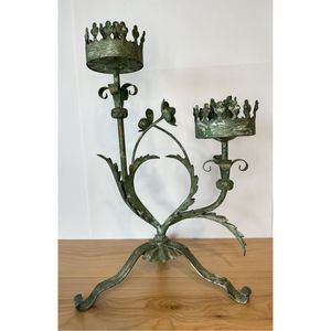 Handmade Antique <b>Gold</b> Metal <b>Candelabra</b> 3-Lite Flower Taper Candle Holder for Wedding Centerpiece Wrought Iron Floral Candlestick - Product Image 4