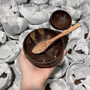 Juego de cuencos de cuchara de ensalada para batido de cáscara de coco orgánico Natural hecho a mano con tapa decoración navideña para el hogar y portavelas/tarros - Product Image 6