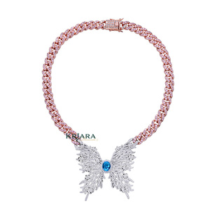 Rose Gold Plated Hip Hop <b>Statement</b> S925 Lab Grown <b>Necklace</b> with Butterfly Design Rope Chain Women's Wedding & Party Jewelry - Product Image 3