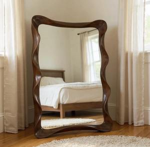 Luxury Handmade Asymmetrical Wall <b>Mirror</b> Eco-Friendly <b>Lightweight</b> Wavy Art Deco Design Walnut Frame for Home Use Cheap Price - Product Image 3