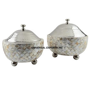 Mother of Pearl Juego de ollas decorativas de dos cazuelas de lujo de diseñador Clásico Elegante Venta al por mayor Nuevo calentador de alimentos de metal - Product Image 1