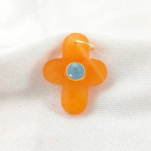 925 <b>Sterling</b> <b>Silver</b> Religious <b>Necklace</b> Pendant Carnelian <b>Cross</b> Slice Gemstone Aquamarine Birthstone Children Brass Jewelry Gift - Product Image 1