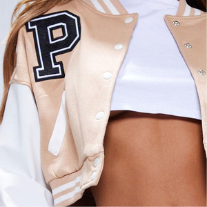 Haute qualité dames recadrée Baseball veste haut tendance varsité veste pour femmes populaire broderie décoration coton remplissage - Product Image 6