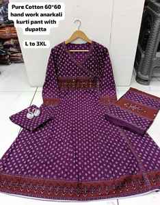 Traje Casual Anarkali Estilo Indio para Mujer, Algodón Puro, Largo hasta el Suelo, Absorbe la Humedad, para Oficina, Festivales, Vacaciones, Estilo Indio - Product Image 2