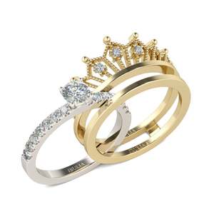 Jeulia Two Tone <b>Crown</b> Round Cut Sterling Silver Wedding <b>Ring</b> Set with Zircon - Product Image 2