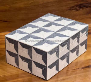Handmade White and Grey Rectangular Jewelry <b>Box</b> Unique Bone Inlay <b>Keepsake</b> for Home Table Decor - Product Image 4