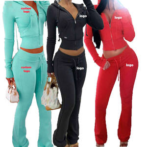 Casual Otoño Mujeres Sportwear Tall Girl Friendly Vintage Full Zip up Pullover Toalla Bordado Sudaderas con capucha Traje Fitness Conjunto de 2 piezas - Product Image 2