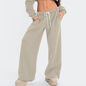 <b>Women</b> Winter Wide <b>Leg</b> <b>Joggers</b> Full Length Woolen Sweatpants Soft Fabric Breathable Casual Sportswear Pants ODM Washed - Product Image 2