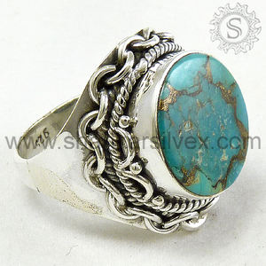 Inde usine prix en gros naturel cuivre Turquoise pierre précieuse bague 925 bague en argent Sterling pour les femmes bijoux faits à la main - Product Image 2