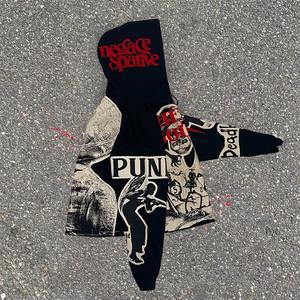 Casual <b>Gothic</b> Hooded Skull Print Hoodie <b>Men's</b> Retro <b>Man</b> Hoodi Elastic Long Sleeve Loose <b>Jacket</b> Sweatshirt Y2K Streetwear - Product Image 3