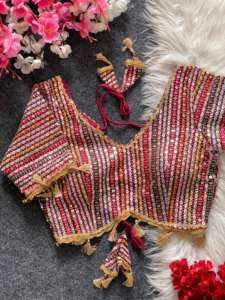 Vente chaude Belle Dressing Fancy Outfit Heavy Fox Georgette Blouse Avec Multy Sequence Work Fournisseur et exportateur indiens - Product Image 3