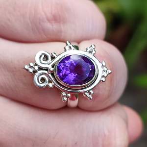 925 Sterling Silver <b>Boho</b> <b>Ring</b> Handmade Natural Amethyst Gemstone Oval Cut Purple Women's <b>Ring</b>-Gift - Product Image 3