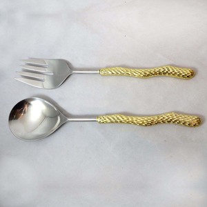 Conjunto de servicio de barra de ensalada, mango de diseño de forma de corazón medio decorativo de Metal, mesa de Casa pulida plateada, postre, ensalada, cuchara para servidor - Product Image 5