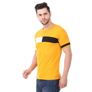Men's Yellow Short Sleeve T-Shirt With <b>Black</b> <b>And</b> <b>White</b> Contrast Trim Regular Fit Casual Knitted Cotton O-Neck - Product Image 6