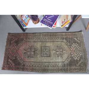Vintage 1.9x3.9 ft Small Rug, Turkish Rug, <b>Brown</b> Patchwork Rug - Product Image 1