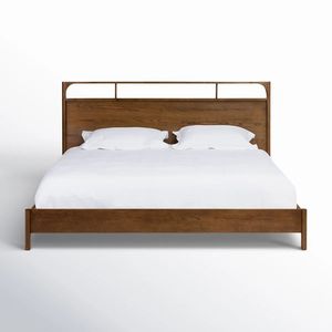 Minimalist Platform Bed with Wood <b>Headboard</b> - Product Image 1