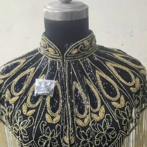 Tenue élégante de festival de cape burlesque, belle broderie, brins de perles, paillettes, perles naturelles, attache le cou, robe de club - Product Image 1