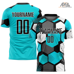 Camiseta de fútbol personalizada Aqua negro-blanco sublimación | Uniformes de equipo personalizados - Product Image 2