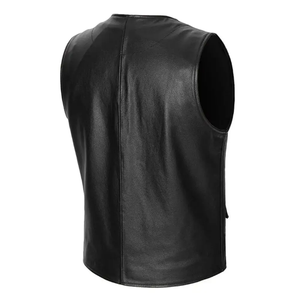 Gilet en cuir pour homme, court, col en V, respirant, élégant, coupe ajustée, style rétro western, veste décontractée - Product Image 2