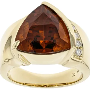 Sunny Radiance: Orange Madeira Citrine and Round White Diamond 14K Yellow Gold Ring | A Vibrant Statement of Elegance Jewelry