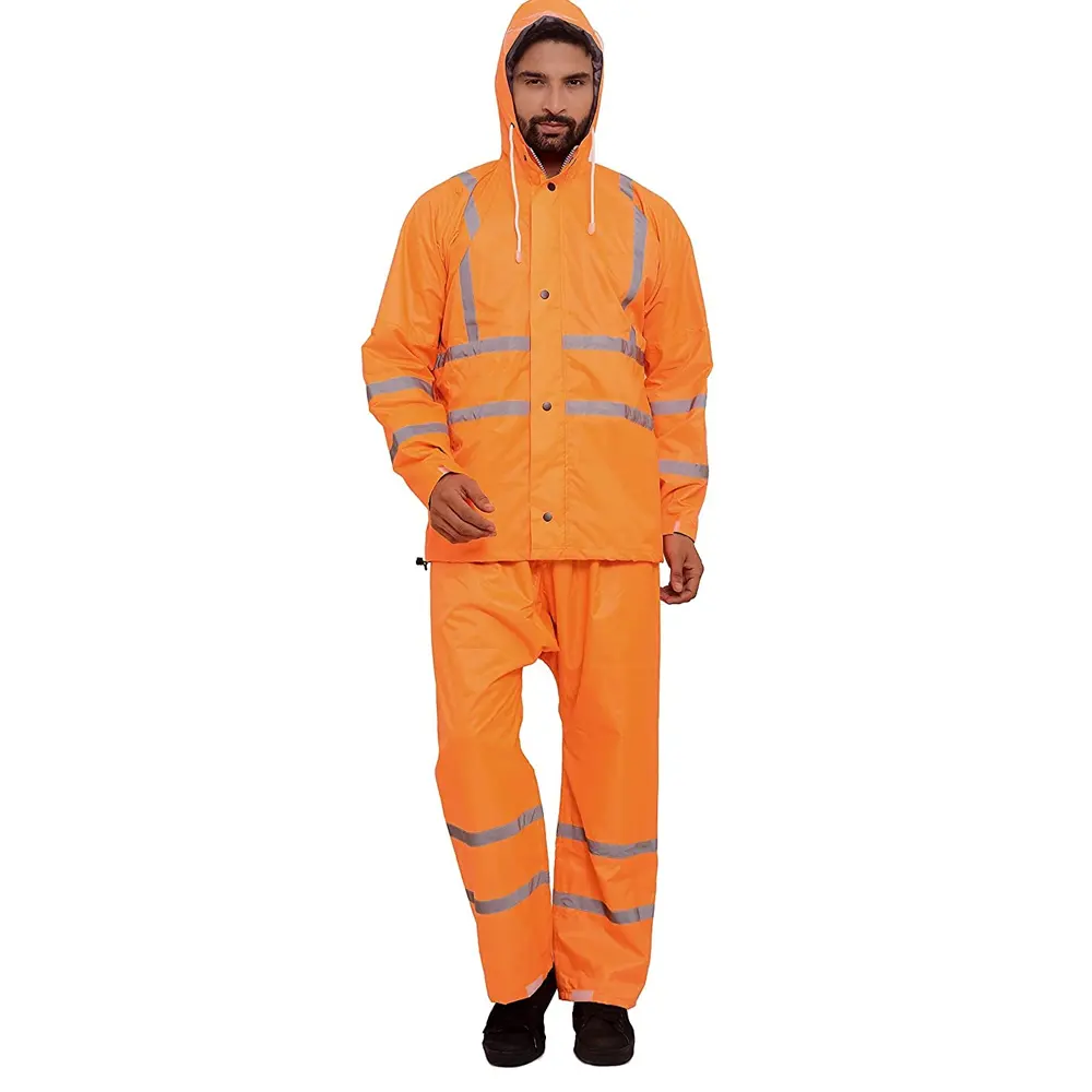 New Style Fashionable Design Rain Coat Custom Manufacture Orange High Visibility Rain Jacket Raincoats