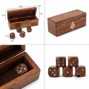 Caja de dados de madera con tapa, forma rectangular, diseño clásico, almacenamiento con bisagras para artículos pequeños - Product Image 5