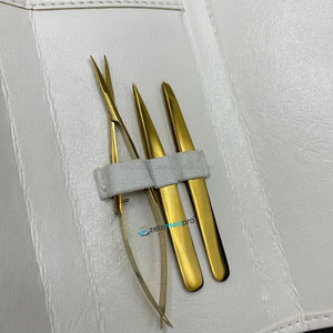 Pince à épiler cosmétique pour sourcils en acier inoxydable durable avec revêtement plasma doré, ensemble de pinces à épiler et ciseaux pour sourcils avec étui en cuir, LOGO personnalisé - Product Image 2