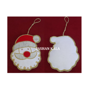 El mejor bordado Zari hecho a mano con cuentas de trabajo Santa Claus Forma de cara única árbol de Navidad adorno colgante para Decoración - Product Image 1
