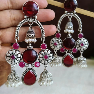 Monalisa Stone Drop Earring <b>Silver</b> <b>Jhumka</b> Earrings Light Weight Swat Proof Indian Jewellery Traditional Wholesale Accessory - Product Image 4