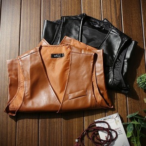 Outwear Biker Leather Waistcoats Mens Clothing Autumn Men Vests <b>Coats</b> Pu Leather <b>Sleeveless</b> Jackets Casual - Product Image 1