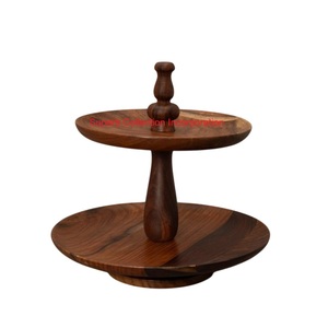 Latest Decorative 2 Tier Star Shaped Acacia <b>Wood</b> <b>Cake</b> Stand With Black Metal Handle Rustic Wooden Dessert & Cupcake Holder - Product Image 6