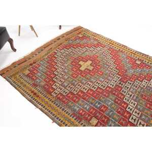 พรมตุรกีขนาดใหญ่ 5.5x9.6 ฟุต พรมวินเทจลายดอกไม้สีแดง พรมขนสัตว์ - Product Image 1