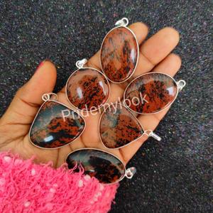 Collier bohème plaqué argent 925, obsidienne rouge acajou naturelle, serti de pierres, pendentif de qualité supérieure en laiton, vente chaude - Product Image 5