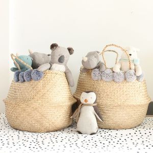 Venta al por mayor personalizable Boho Seagrass Belly Basket con pompones brillante solución de almacenamiento - Product Image 2