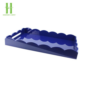 HOT SELLER Luxurious Lacquer Scalloped Tray Handmade Lacquered Serving Tray Perfect for Tidying up Your <b>Bedside</b> <b>Table</b> - Product Image 2