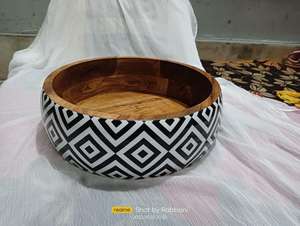 Bol à salade en bois décoratif de taille moyenne, écologique, avec motif abstrait imprimé, pour la cuisine et la table à manger, meilleur prix - Product Image 3