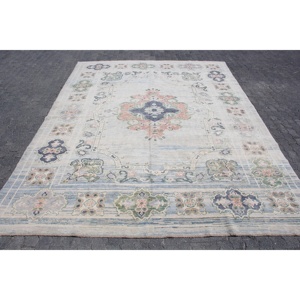 Alfombra Turca Extra Grande de 9.7x12.4 pies, Alfombra Vintage, Alfombra de Lana Azul y Blanca de Estilo Suroeste - Product Image 1